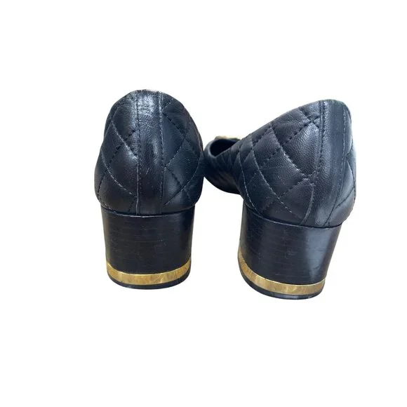 Tory Burch Womans Black Leather quilted  2.5" Slip on heels Sz 6 SKU 9532 - Picture 12 of 14